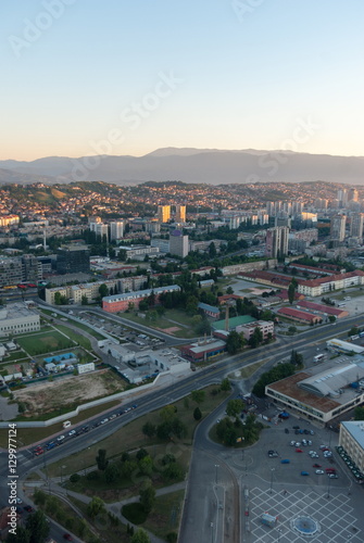 Aerial city landscape view of Sarajevo