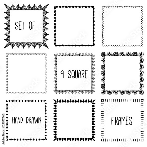 Hand drawn pencil doodle frame. Sketch design concept.  Set of square frames.