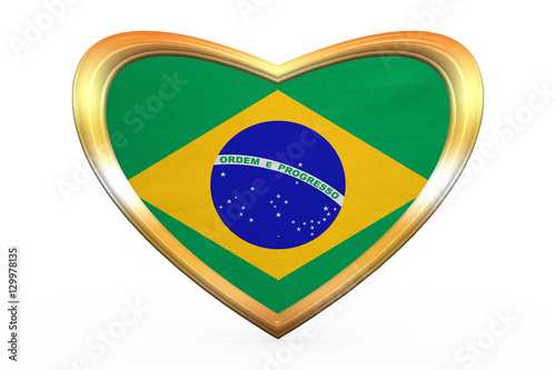 Free Download Flag of Brazil in heart shape, golden frame - GFXLoad