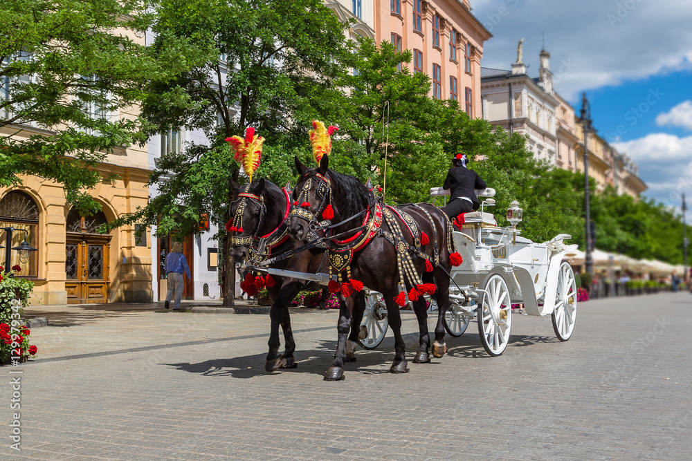 Fototapeta premium Horse carriages in Krakow