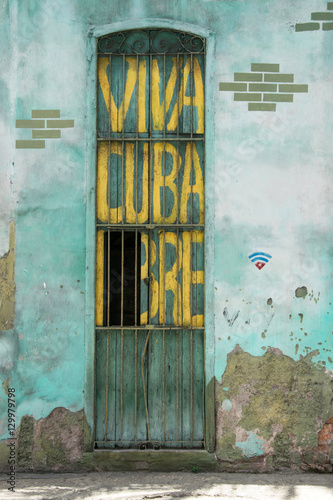 Viva Cuba painted door in Old Havana, Cuba