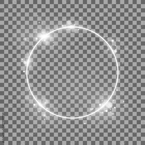 Shining round xmas festive banner. Vector white frame with lights effects. Isolated on transparent background. Vector illustration, eps 10.
