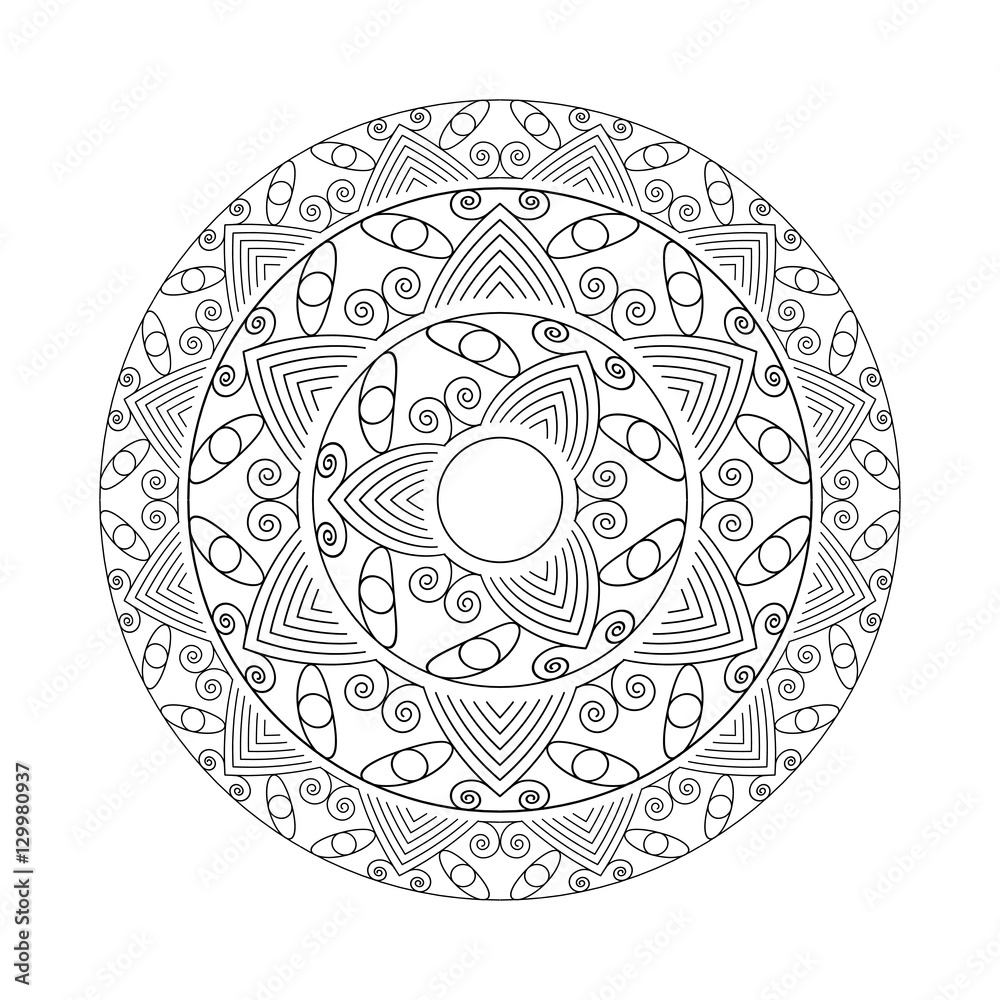 Outline Mandala, decorative round ornament for coloring