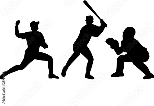 Set of baseball player silhouettes