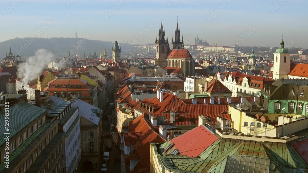 Beautiful roofs of old town Prague on a sunny day, Czech Republic