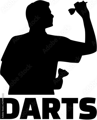 Darts player. Silhouette with word.