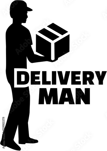 Delivery man silhouette with job title photo