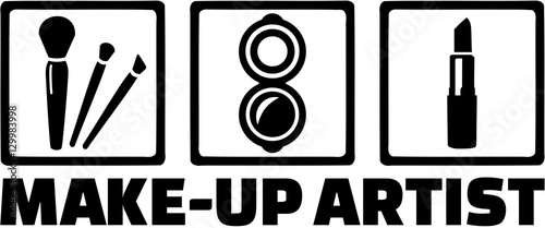 Make-up artist icons. Brush, eyeshadow and lipstick.