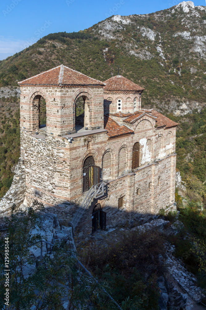 Church of the Holy Mother of God in Asen's Fortress and Rhodopes mountain, Asenovgrad, Plovdiv Region, Bulgaria