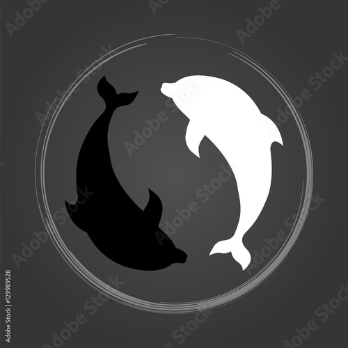 Two dolphins. Yin Yang Symbol. Vector illustration.