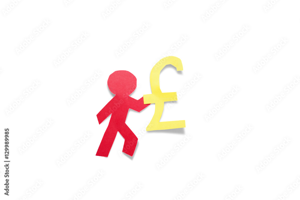 A red stick figure holding pound sign over white background A red stick figure holding pound sign over white background