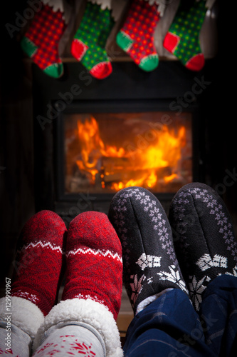 Two pairs of ornamented socks - Christmas family concept