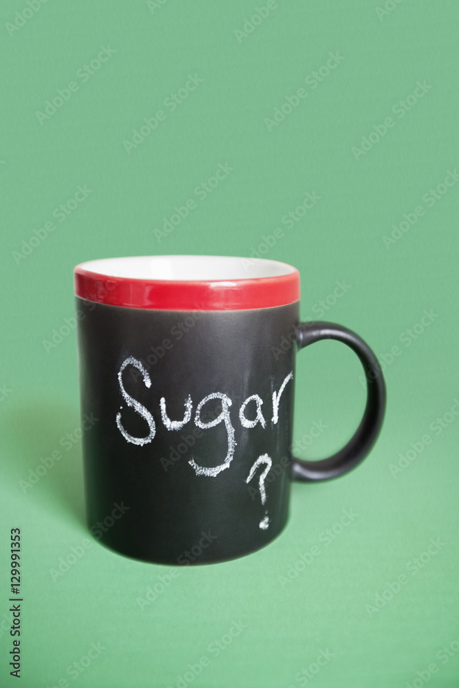 Coffee cup with text over colored background