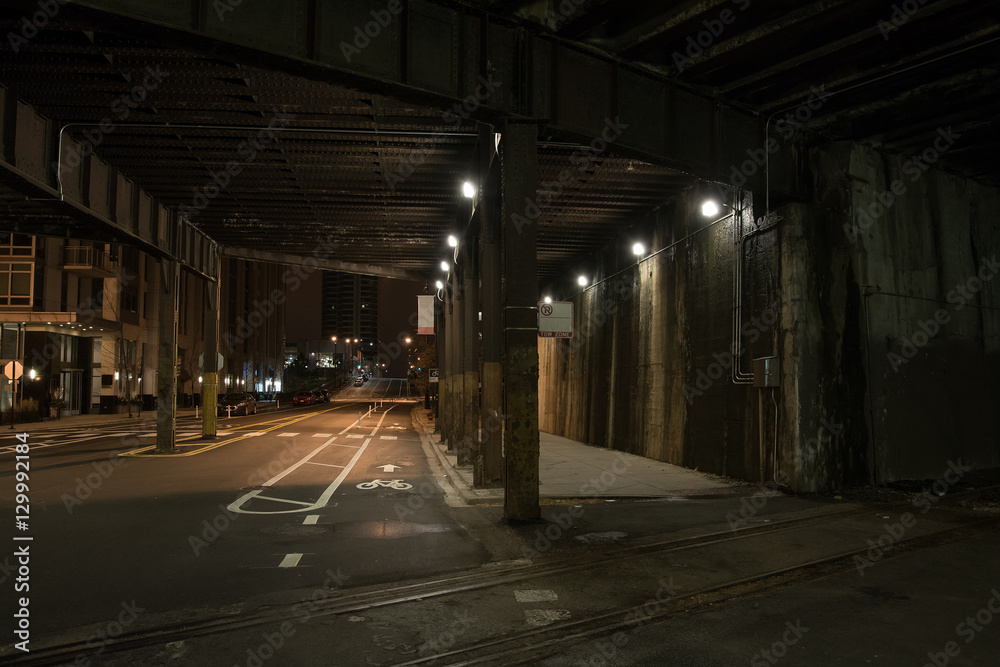 Dark City Train Tunnel Street at Night