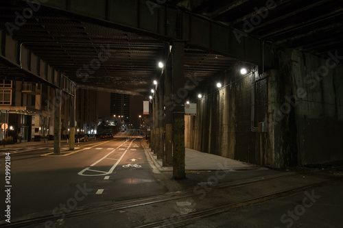 Dark City Train Tunnel Street at Night photo