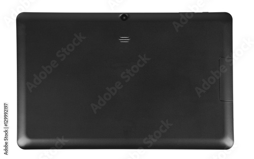Black tablet on white background back isolated