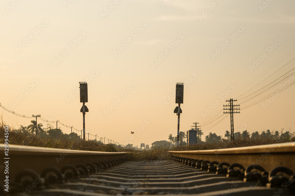 Railroad tracks Evening sun