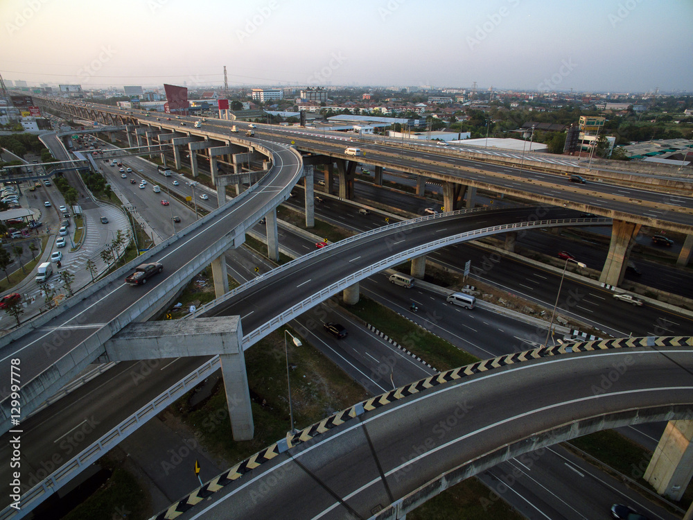 Aerial view above the busy Motorway & Ring Roads Inter-Change Systems