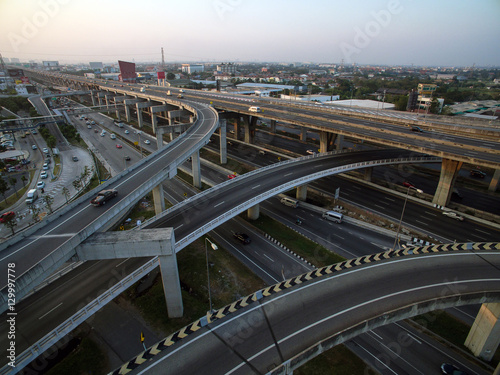 Aerial view above the busy Motorway & Ring Roads Inter-Change Systems