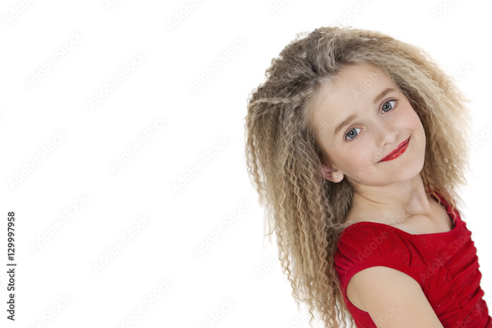 Portrait of happy school girl posing over white background Portrait of happy school girl posing over white background