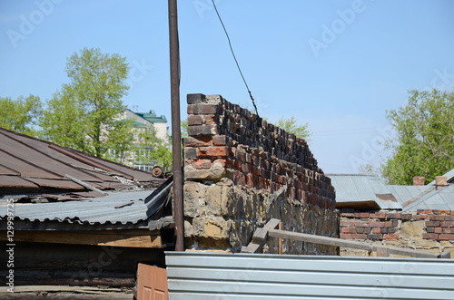 Preserved brick antifire wall in Irkutsk photo