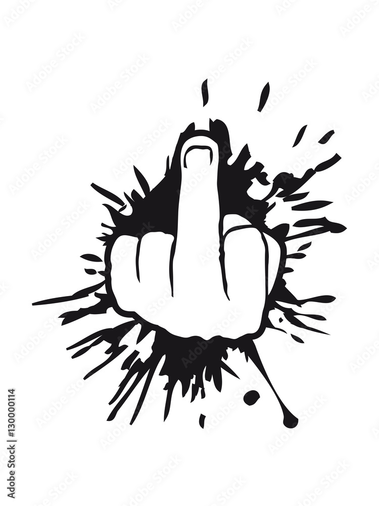 Blotchy paint splatter show show gloves stinkfinger middle finger symbol  fuck you off logo design cool insulting insult fick you wicked Illustration  Stock