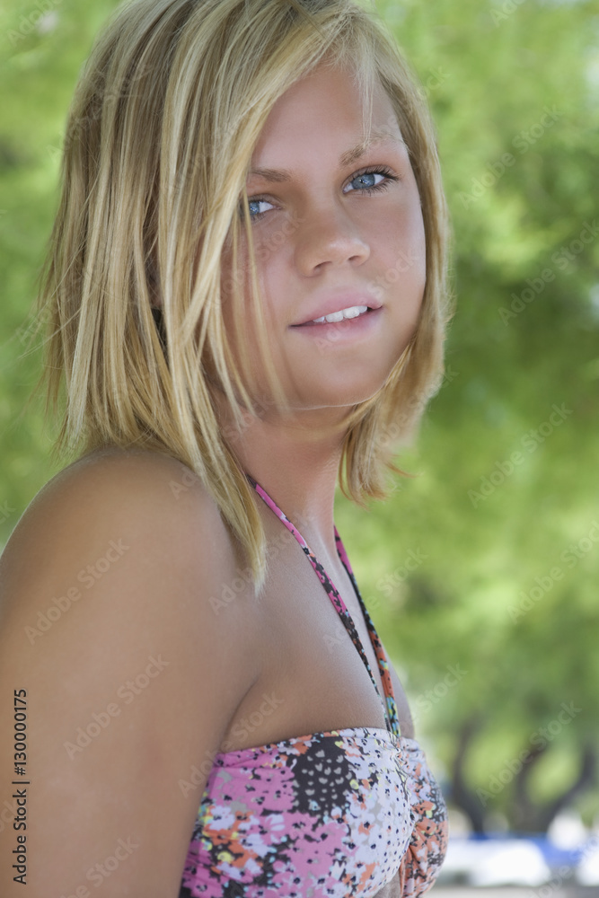 Closeup portrait of teenage girl outdoors Closeup portrait of teenage girl outdoors