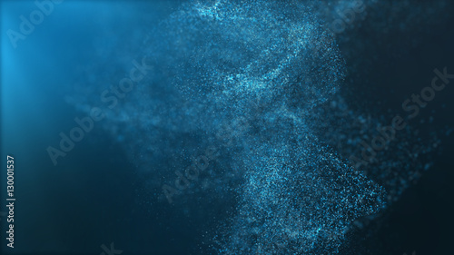 Digital particles floating wave form in the abyss abstract cyber technology de-focus background photo