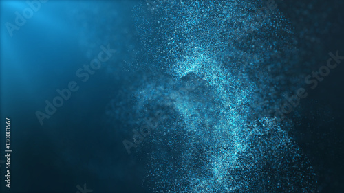 Digital particles floating wave form in the abyss abstract cyber technology de-focus background © Kittiphat