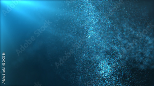 Digital particles floating wave form in the abyss abstract cyber technology de-focus background
