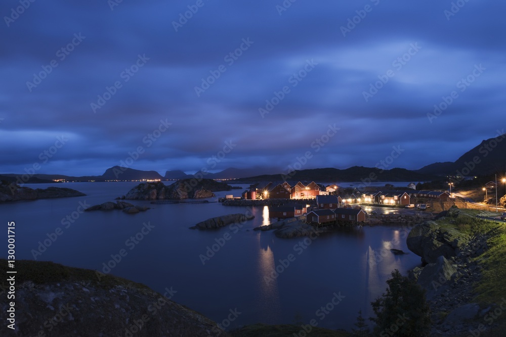 Fishing village on the Lofoten Islands Norway at night