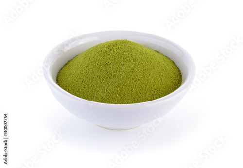 Powdered green tea on a white background