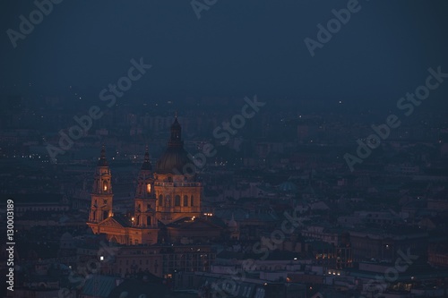 Dusk cityscape of the St Stephen's Basilica in Budapest capital of Hungary
