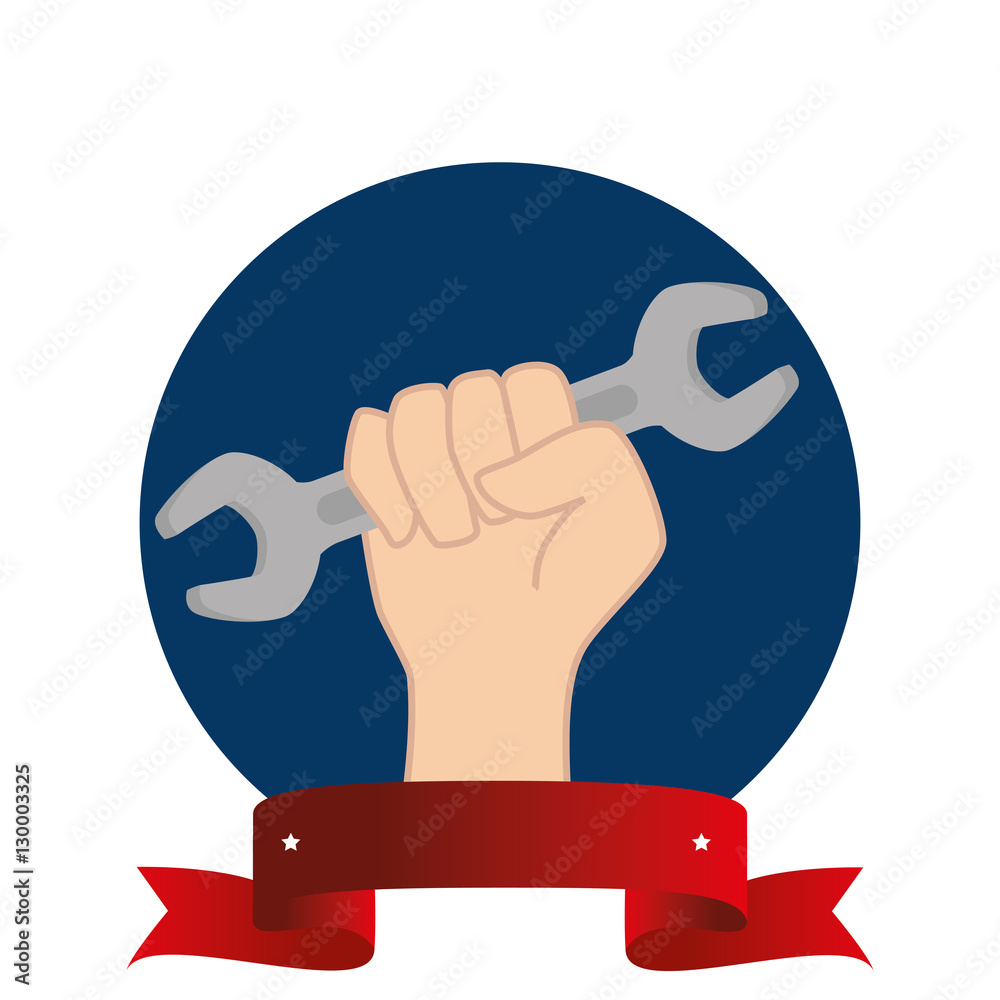 hand human with wrench labor day vector illustration design