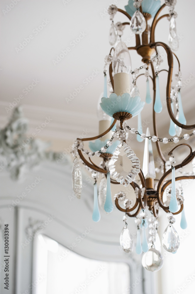 Closeup of glass and metalworked chandelier Closeup of glass and metalworked chandelier