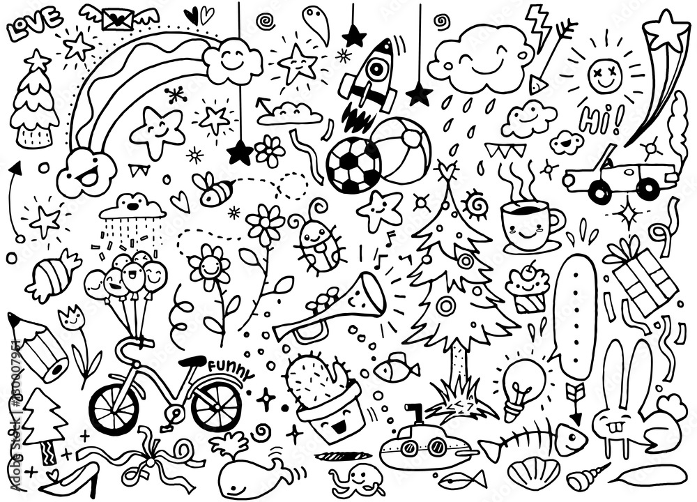 Set of cute hand drawn doodle Stock Vector | Adobe Stock