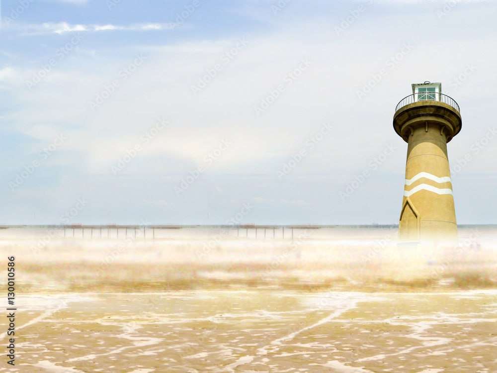 Fotografie light house ebb tide and burning sunshine