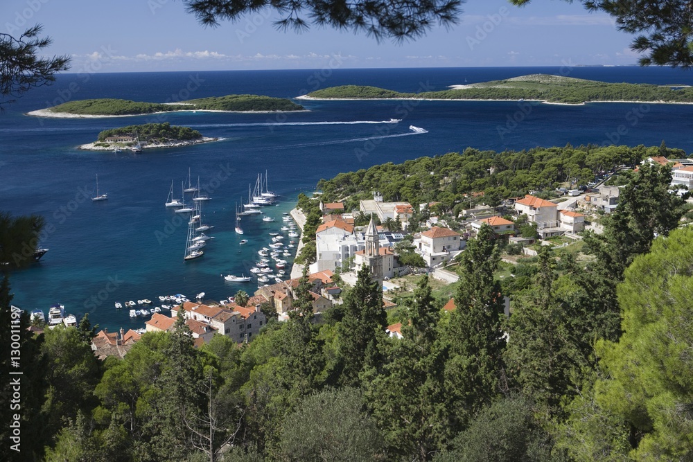Fototapeta premium Coastal town in the island of Hvar Dalmatia
