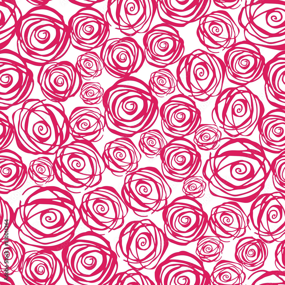 Seamless floral pattern with watercolor abstract pink roses.