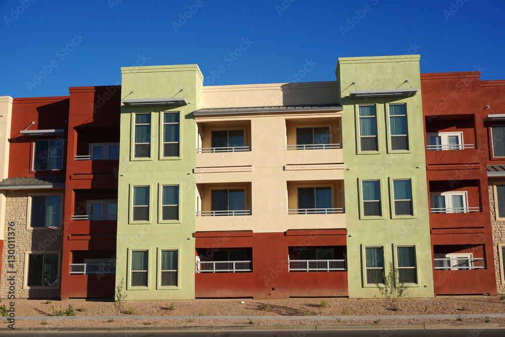 colorful apartment building exterior in the city
