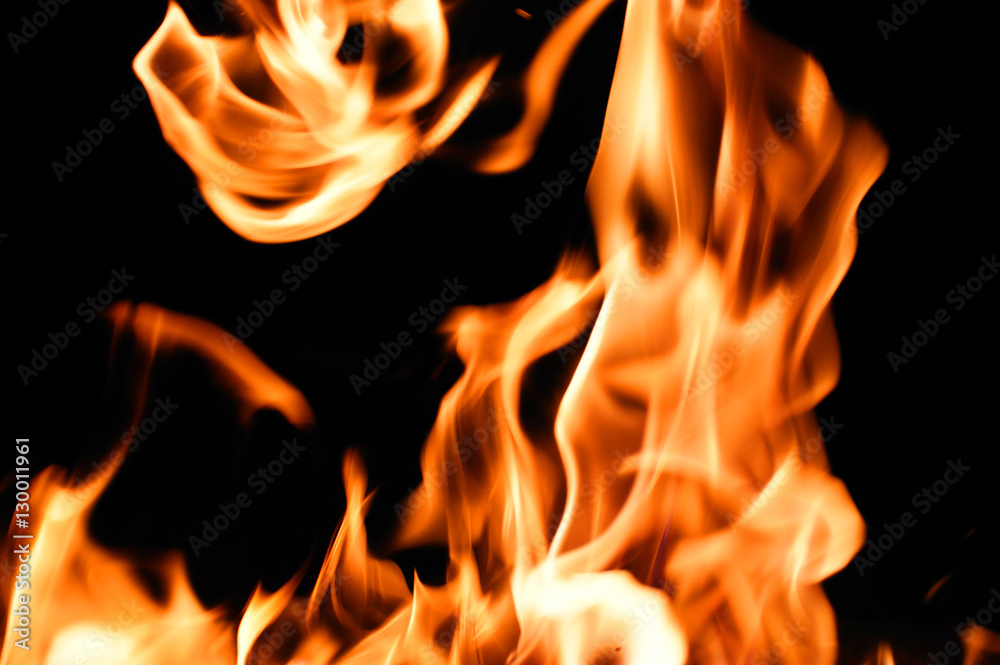 burning fire flame on the black background burning fire flame on the black background