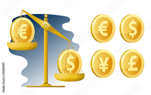 Libra. Currency rate. Dollar, Euro, yen, pound sterling. Vector illustration. Elements is grouped and divided into layers for easy edit.