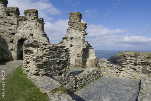 Remains of a medieval coastal clifftop castle, the legendary site of King Arthur's Camelot, Tintagel, Cornwall photo