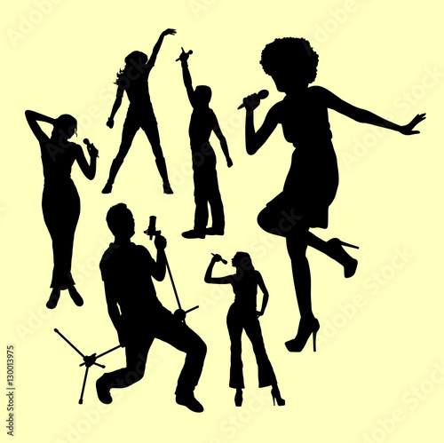 Singer singing a song silhouette. Good use for symbol, logo, web icon, mascot, sticker, sign, or any design you want.