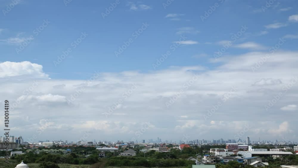 Fluffy white clouds on sky with moving in cityscape,Time Lapse Fluffy white clouds on sky with moving in cityscape,Time Lapse