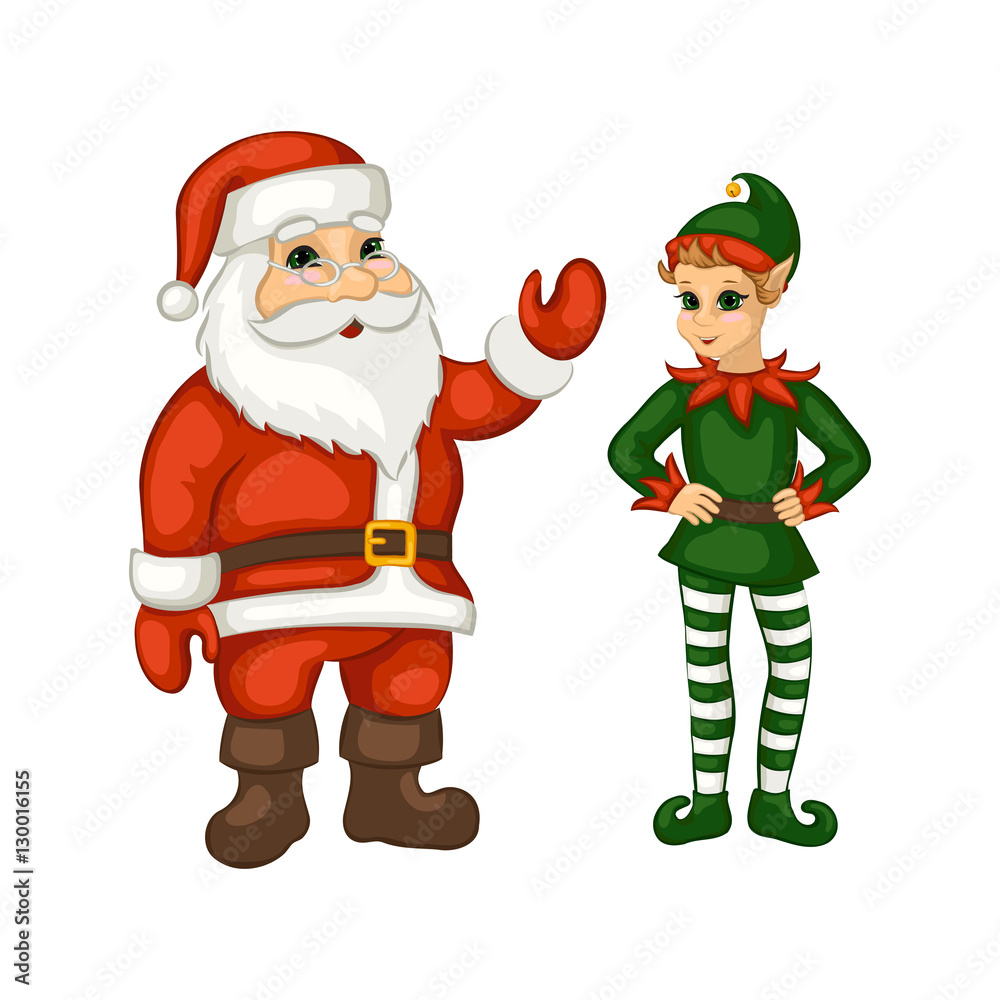 Cartoon Santa Claus and Christmas elf. Set of holiday characters ...