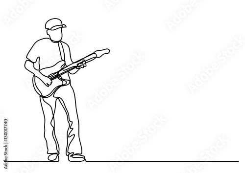 continuous line drawing of playing guitarist