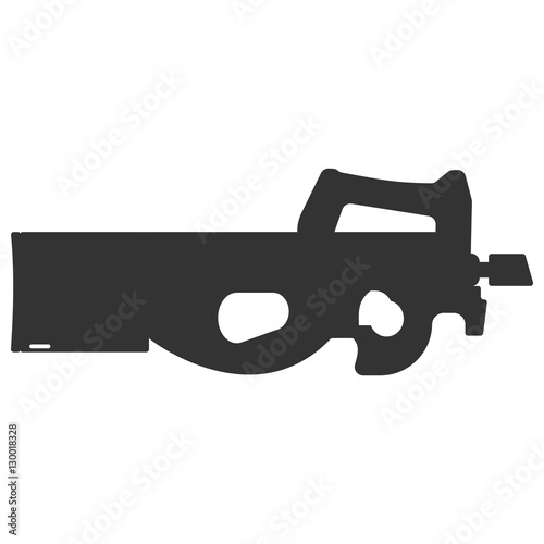 Submachine gun silhouette security and military weapon. Metal automatic gun. Criminal and police firearm vector illustration isolated on white.