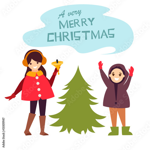children celebrate Christmas. cartoon vector illustration