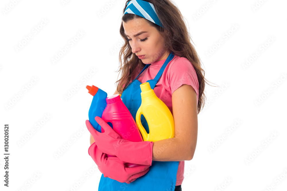 young maid woman with cleansers young maid woman with cleansers